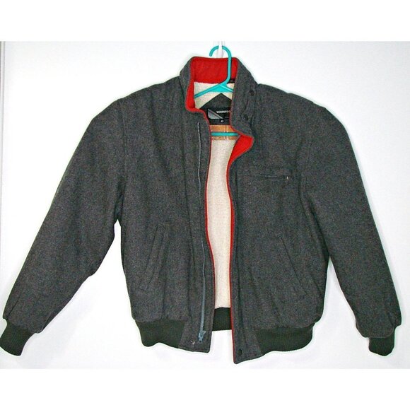 Mens Members Only Wool Coat Jacket Gray Red Trim Sherpa Lined Zip Front Sz 40 M - Picture 3 of 12